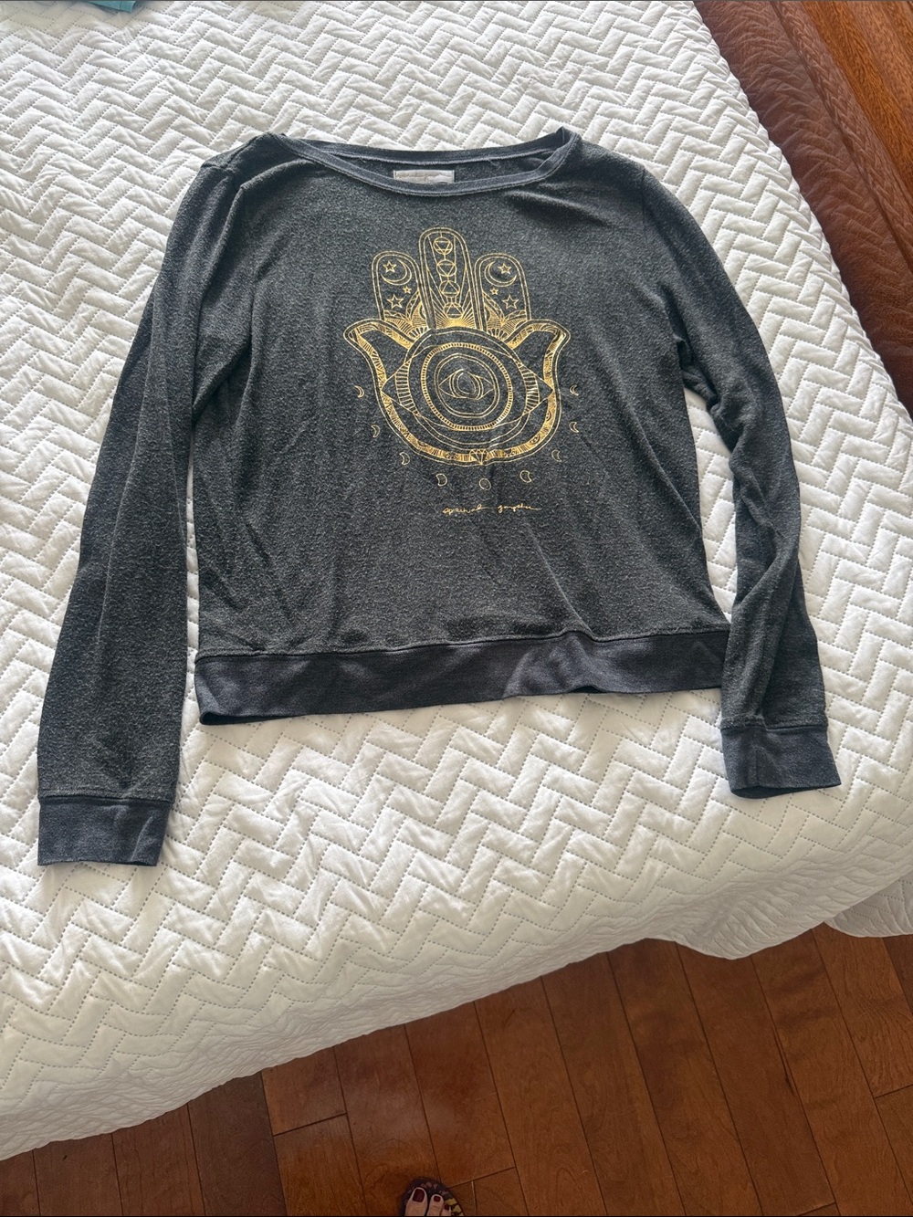 Spiritual Gangster Dark Gray Crewneck Sweatshirt with Gold Hamsa